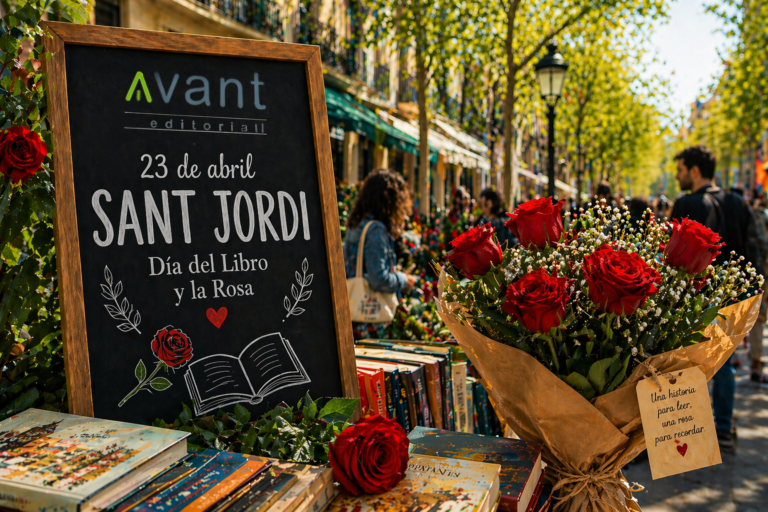 día de Sant Jordi con libros y rosas en la calle