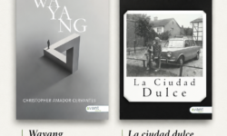 Cartel de las obras ganadoras del VII Certamen de Poesía y Novela Avant Ciudad de Ceuta: Wayang y La ciudad dulce