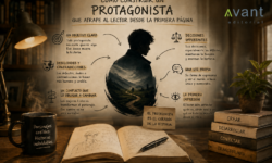 Guía visual para escritores sobre cómo construir un protagonista interesante, creíble y capaz de conectar con el lector desde la primera página.